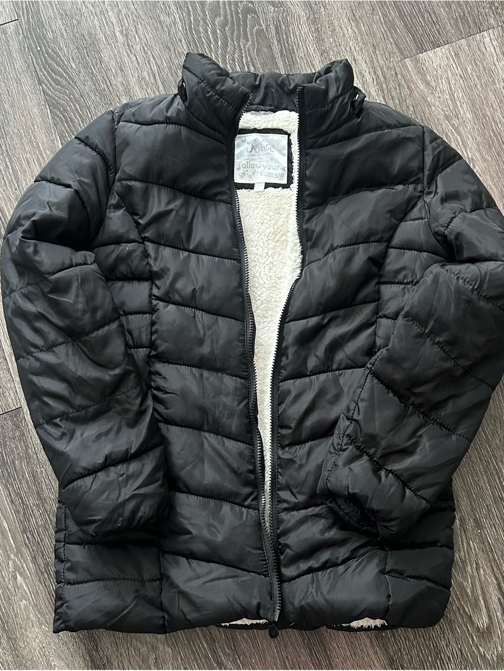 Justice Black Quilted Puffer Jacket with Sherpa Trim